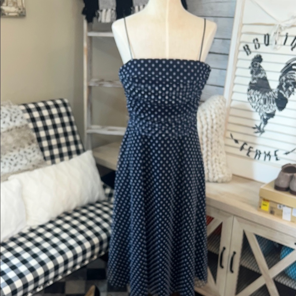Jessica Howard Chic Strapless Navy Polka Dot Dress tule material